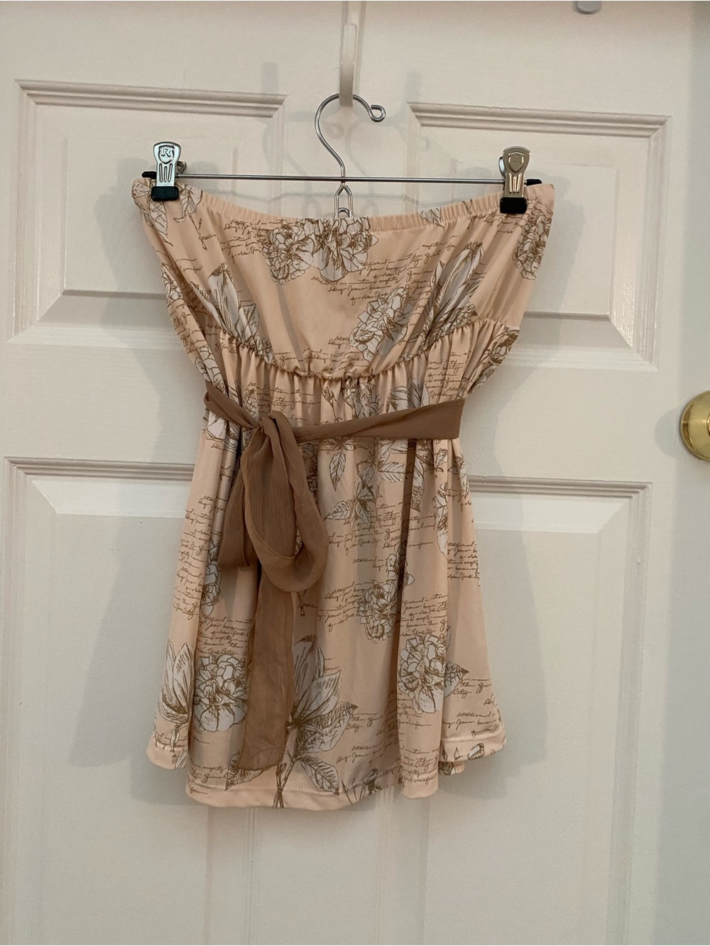 DKNY Jeans Blush Floral Strapless Camisole w Dark Tan Waist Sash - M